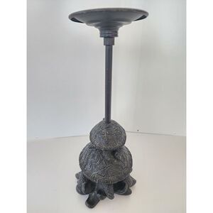 Heavy Metal 2 Turtles Stacked Candle Holder Detailed ~ 10" x 10" x4" Dark Bronze
